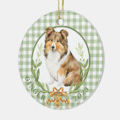 Happy Sheltie in Laurel Wreath Keramik Ornament (Links)