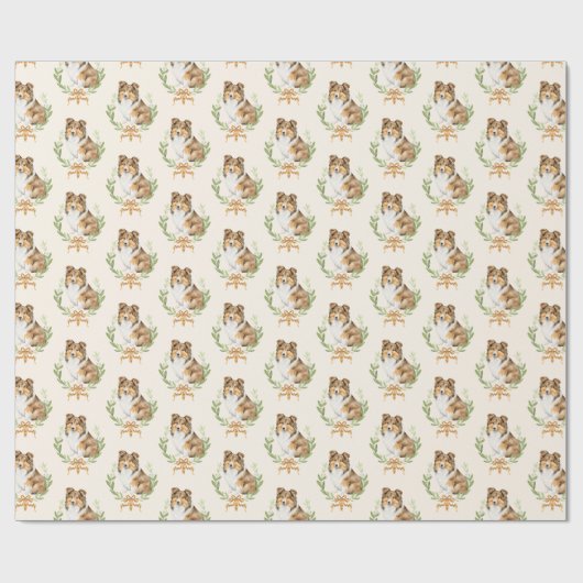 Happy Sheltie Laurel Branch Wreath Geschenkpapier (Flach)