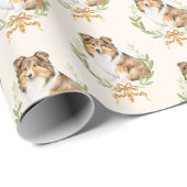 Happy Sheltie Laurel Branch Wreath Geschenkpapier (Rolleneckpunkt)