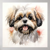 Happy Shih-tzu Puppy Ink Portrait Poster (Vorne)