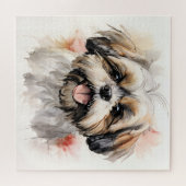 Happy Shih-tzu Puppy Ink Portrait Puzzle (Horizontal)