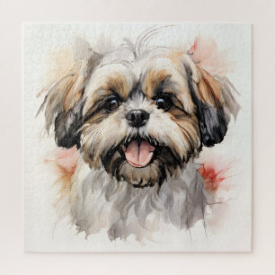 Happy Shih-tzu Puppy Ink Portrait Puzzle
