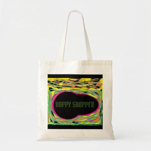Happy Shopper Logo Nachricht Regenbogenfarben Tragetasche (Vorne)