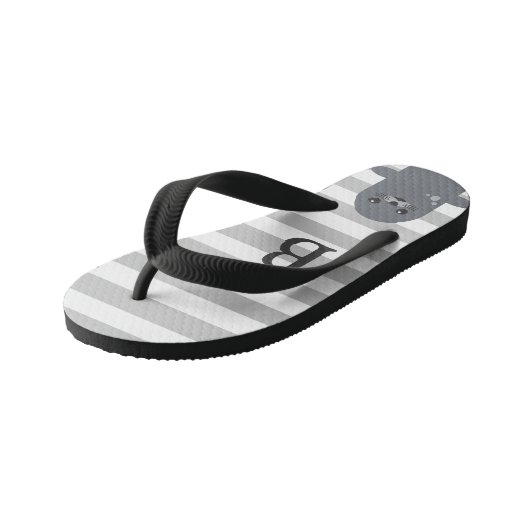 Happy Siegel and Grey Stripes Monogram Kid's Kinderbadesandalen (Schrägansicht)