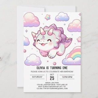 Happy Simple Dinosaur 1. Geburtstag Einladung