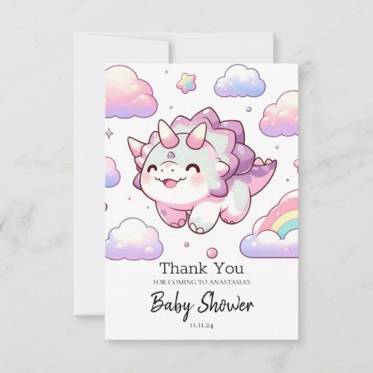 Happy Simple Dinosaur Babydusche Dankeskarte (Vorderseite)