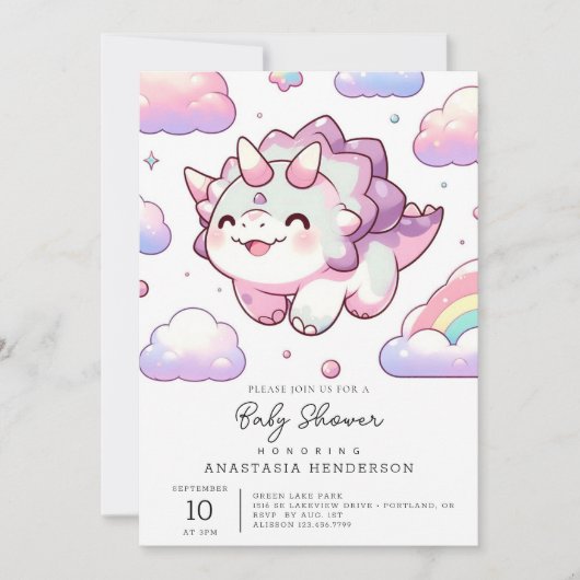 Happy Simple Dinosaur Babydusche Einladung (Vorderseite)