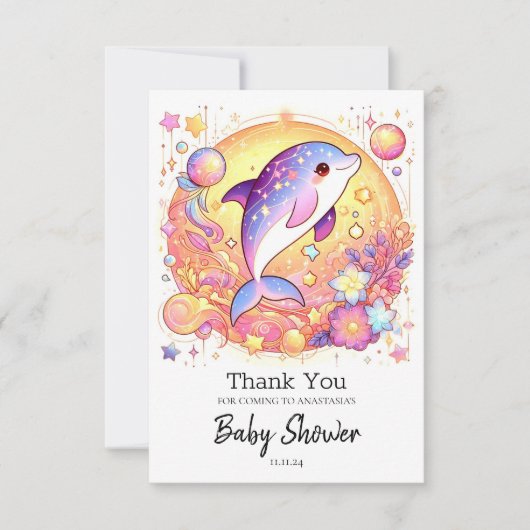 Happy Simple Dolphin Baby Shower Dankeskarte (Vorderseite)
