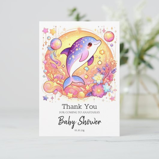 Happy Simple Dolphin Baby Shower Dankeskarte (Stehend Vorderseite)