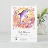 Happy Simple Dolphin Baby Shower Einladung (Stehend Vorderseite)