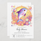 Happy Simple Dolphin Baby Shower Einladung (Vorne/Hinten)