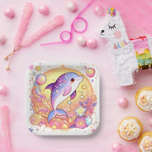 Happy Simple Dolphin Baby Shower Pappteller (Party)