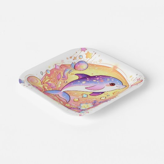 Happy Simple Dolphin Baby Shower Pappteller (Gewinkelt)