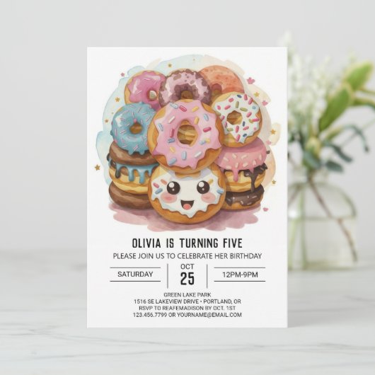 Happy Simple Donuts Geburtstag Einladung (Stehend Vorderseite)