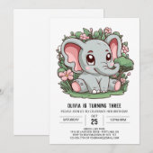 Happy Simple Elephant Digital Geburtstag Einladung (Vorne/Hinten)