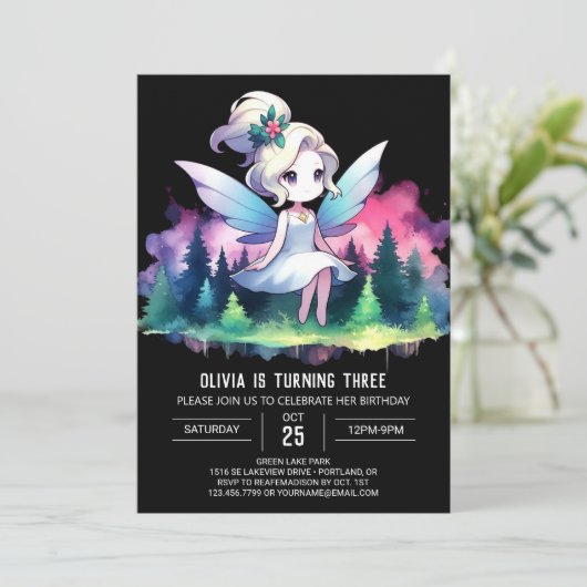Happy Simple Fairy Birthday Einladung (Stehend Vorderseite)