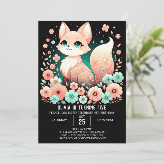 Happy Simple Fox Digital Geburtstag Einladung (Stehend Vorderseite)