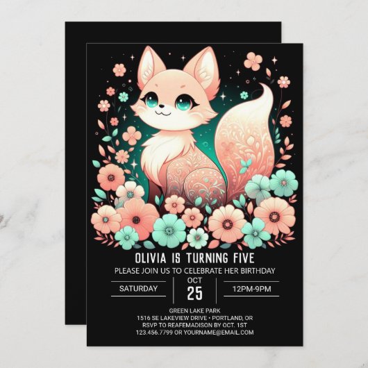 Happy Simple Fox Digital Geburtstag Einladung (Vorne/Hinten)