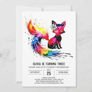 Happy Simple Fox Digital Girl Geburtstag Einladung