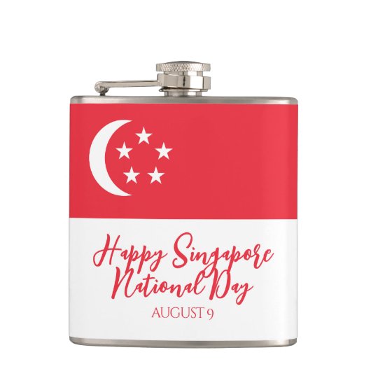 Happy Singapore National Day Singapore Flag Flachmann (Vorderseite)