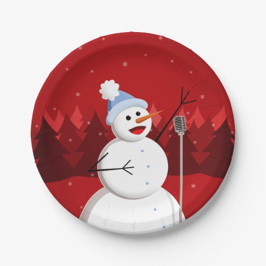 Happy Singing Snowman Weihnachten Pappteller (Vorderseite)
