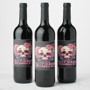 Happy Single Awareness Day Valentines Skull Weinetikett