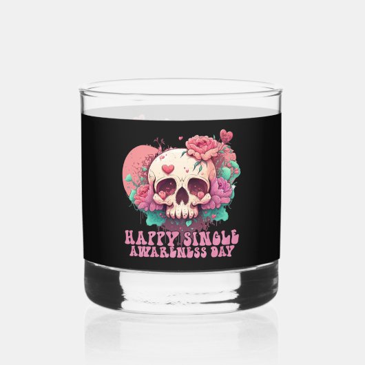 Happy Single Awareness Day Valentines Skull Whiskyglas (Vorderseite)