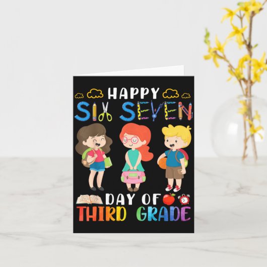 Happy Six Seven Day Of Third Grade Student Back To Karte (Gelbe Blume)