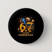 Happy Six Seven Hanukkah Funny Meme Menorah Sloth Button (Vorderseite)