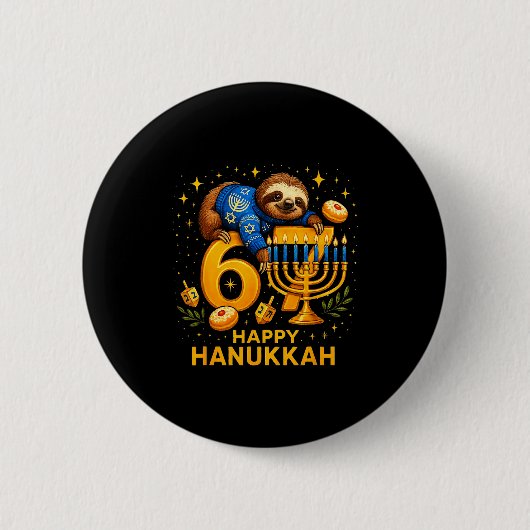 Happy Six Seven Hanukkah Funny Meme Menorah Sloth Button (Vorderseite)