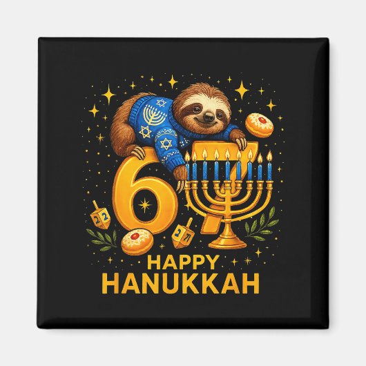 Happy Six Seven Hanukkah Funny Meme Menorah Sloth Magnet (Vorne)