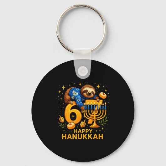 Happy Six Seven Hanukkah Funny Meme Menorah Sloth  Schlüsselanhänger (Vorderseite)