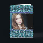 Happy Sixteenth Birthday Damask Foto Karte<br><div class="desc">Add a foto of the birthday girl or of the birthday girl with her friends to this easy to use teal damask and elegant swirls card.</div>
