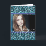 Happy Sixteenth Birthday Damask Foto Karte<br><div class="desc">Add a foto of the birthday girl or of the birthday girl with her friends to this easy to use teal damask and elegant swirls card.</div>