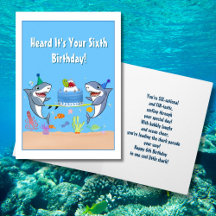 Happy Sixth Birthday Sharks mit Cake Card