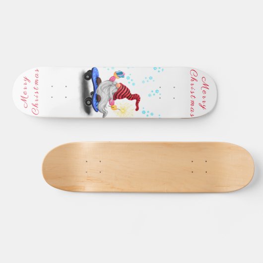 Happy Skater Gnome mit Geschenken Skateboard Weihn (Horizontal)