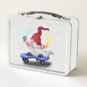 Happy Skater Gnome mit Geschenken und Sparkler - F Metall Brotdose (Vorderseite)