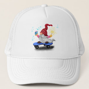 Happy Skater Gnome mit Geschenken und Sparkler - F Truckerkappe