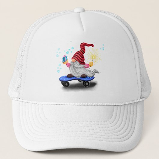 Happy Skater Gnome mit Geschenken und Sparkler - F Truckerkappe (Vorderseite)