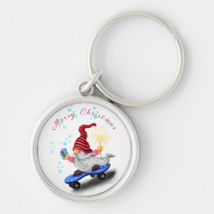 Happy Skater Gnome mit Geschenken und Sparkler - S Schlüsselanhänger