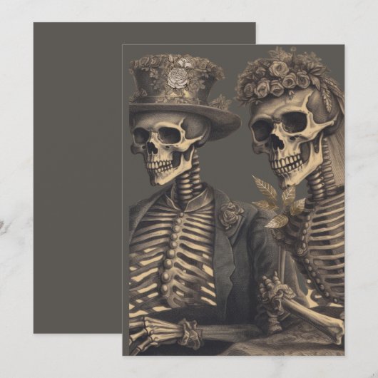 Happy Skeleton Couple Einladung (Vorne/Hinten)