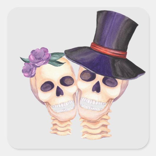 Happy Skeleton Couple Quadratischer Aufkleber (Vorderseite)