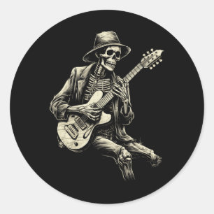 Happy Skeleton Gitarre Typ Spooky Halloween Rock B Runder Aufkleber