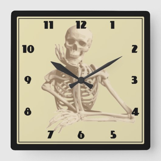 Happy Skeleton Quadratische Wanduhr (Vorderseite)