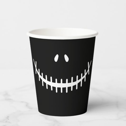 Happy Skeleton Smile Black and White Halloween Pap Pappbecher (Vorderseite)