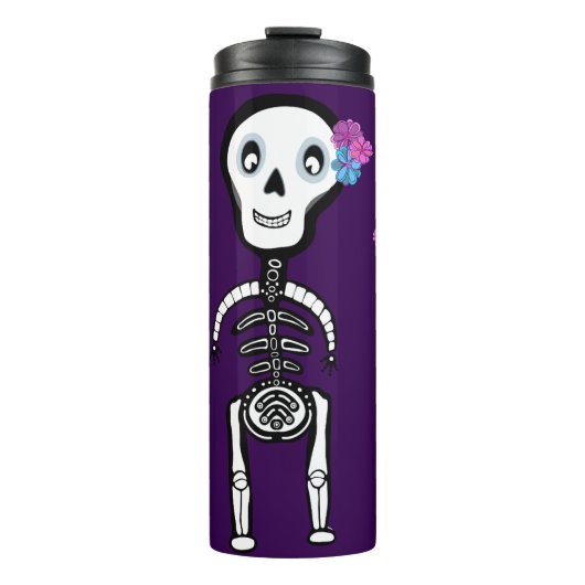 Happy Skelette mit Blume Thermosbecher (Vorderseite)