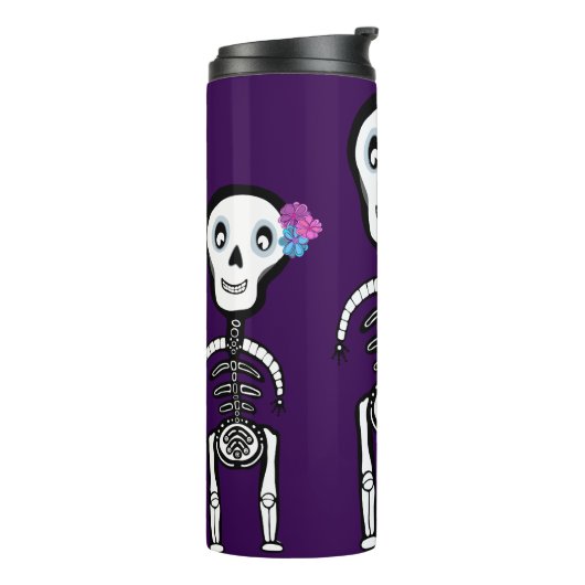 Happy Skelette mit Blume Thermosbecher (Nach links gedreht)