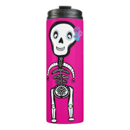 Happy Skelette mit Blume Thermosbecher