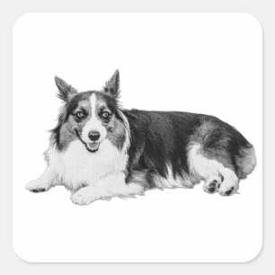 Happy Sketch Pup Quadratischer Aufkleber