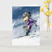 Happy Skiing Birthday Karte (Gelbe Blume)